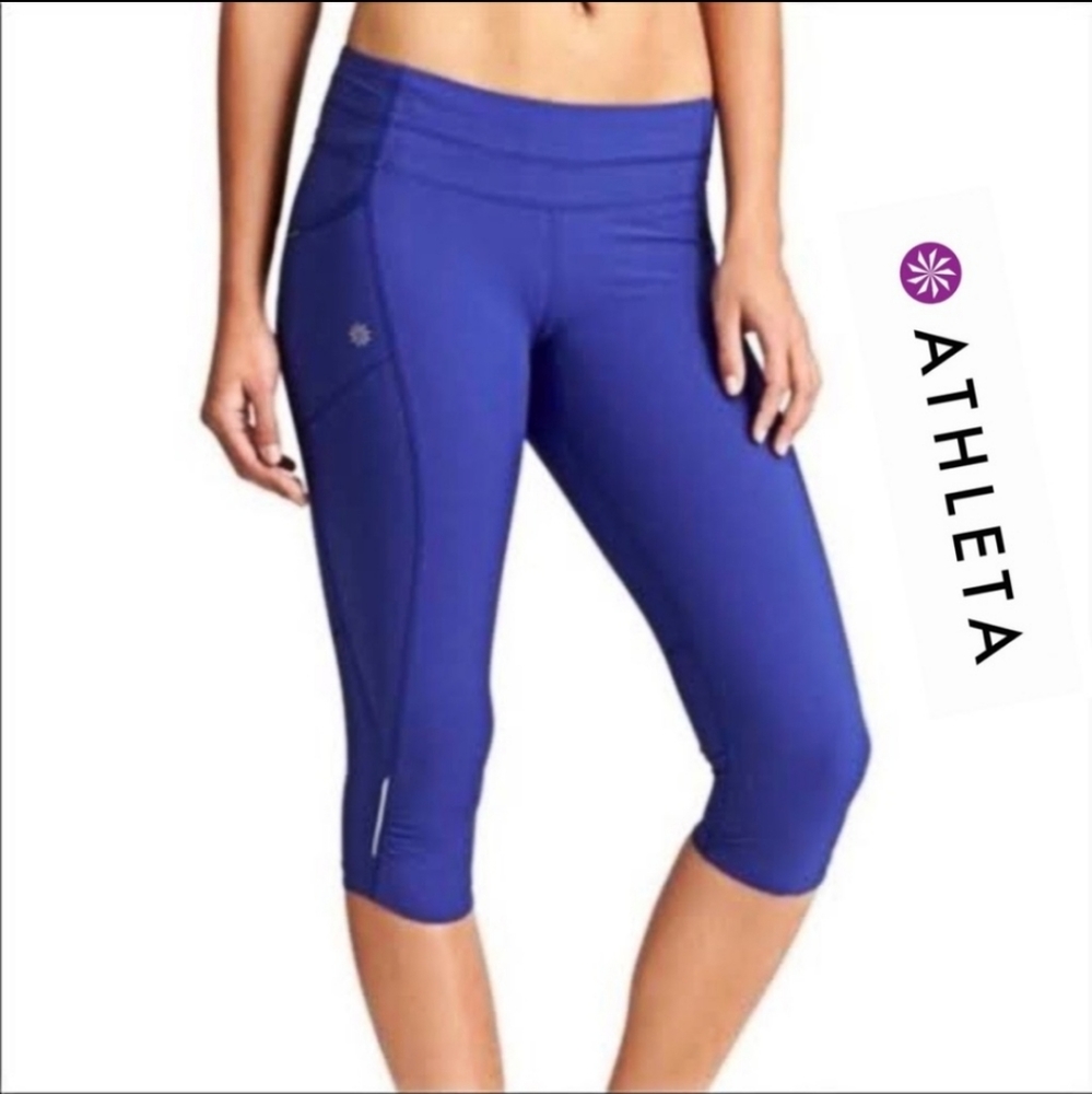 Athleta dobby be free capri athletic leggings electric blue size xs